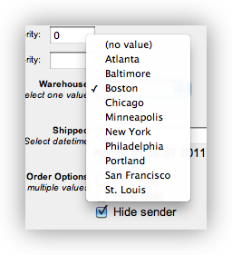 Screenshot: dropdown custom field